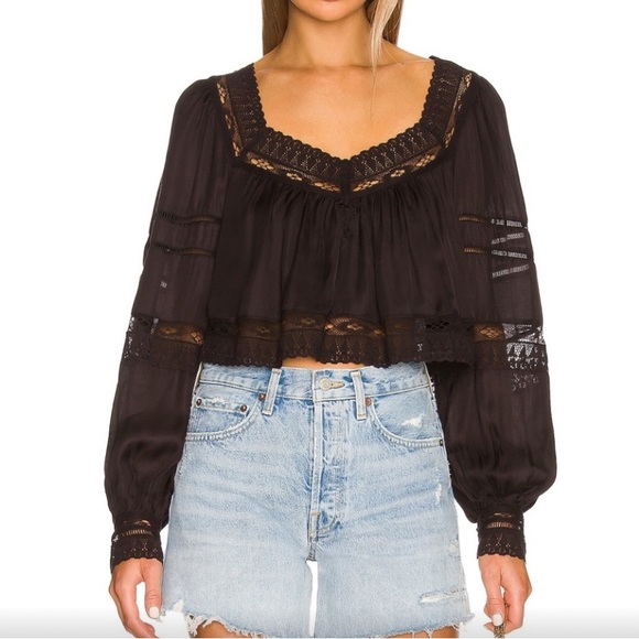 Tularosa Carina Bohemian Black Puff Sleeve Cropped Blouse Size S NWT - Picture 1 of 14